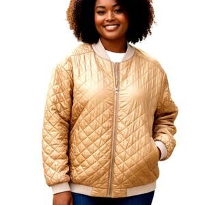 GER J 1X Gold Silk Women's Coat Jacket Plus Size 14W 16W Quilted Zipper